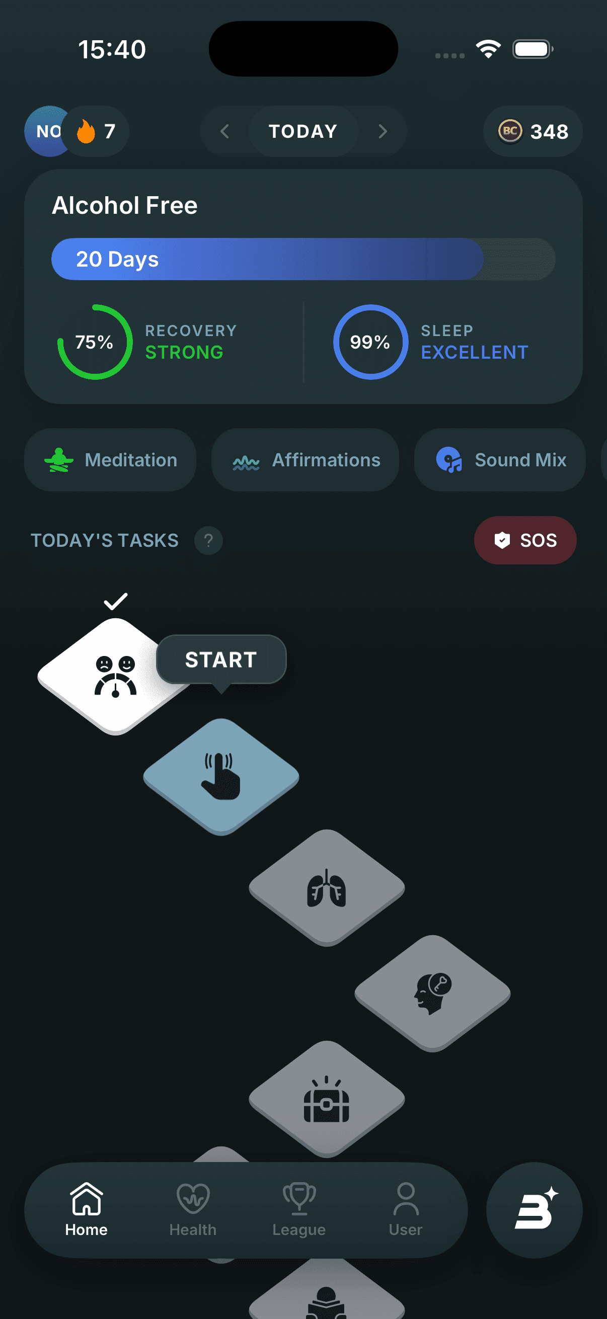 The BetterStep app home screen